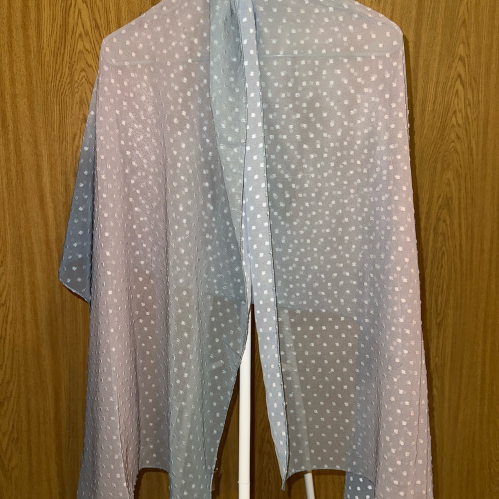 Sheer Ombre Blue Pink Polka Dot Shawl Wrap Scarf